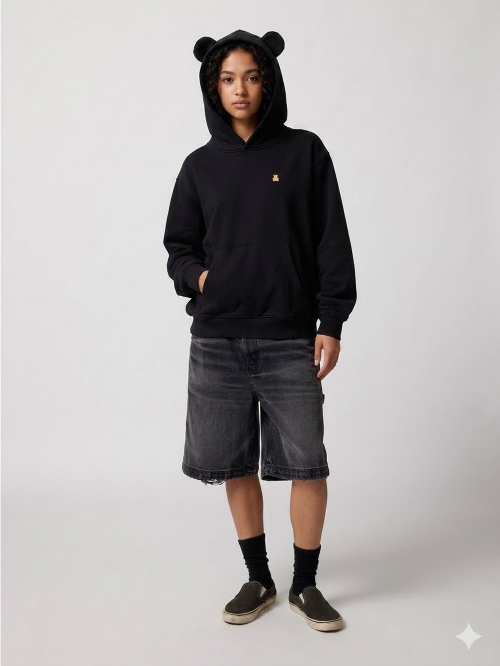 Teddy Fresh Classic 3D Bear Ear Pullover Hoodie Black Medium VGUC UNISEX